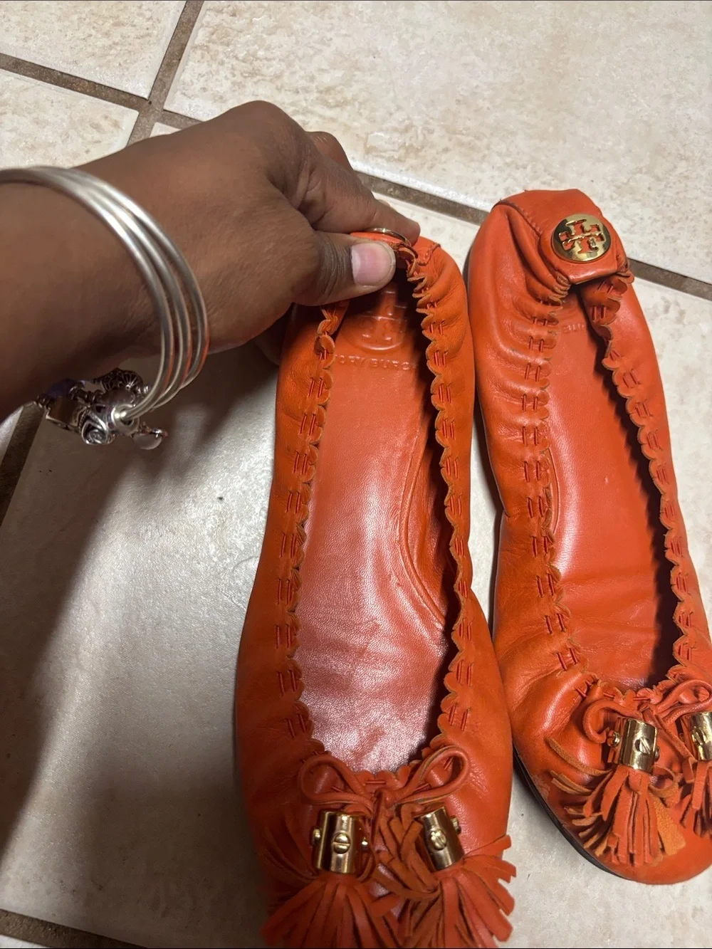 Tory Burch Reese Flat Equestrian Orange 8.5m